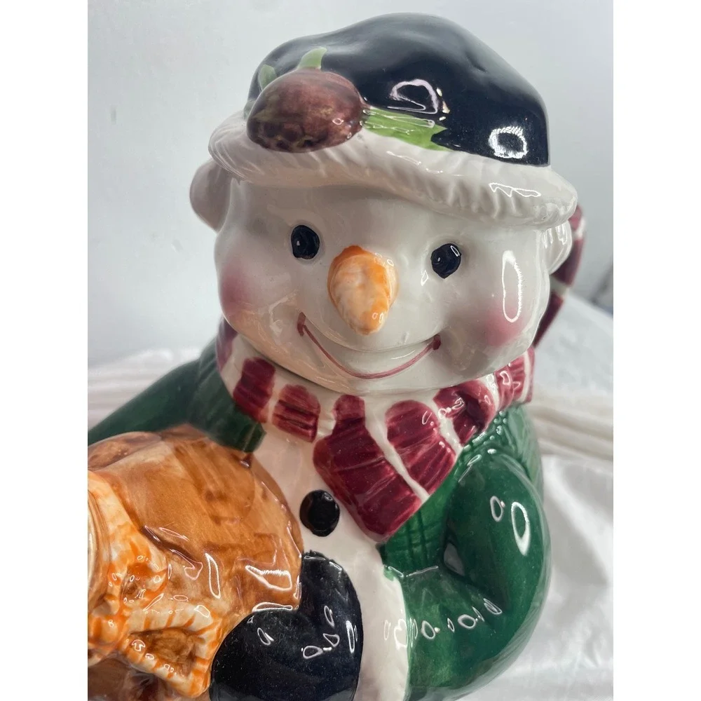 Ceramic Snowman Teapot Candy Dish Christmas Holiday Kitchen Decor